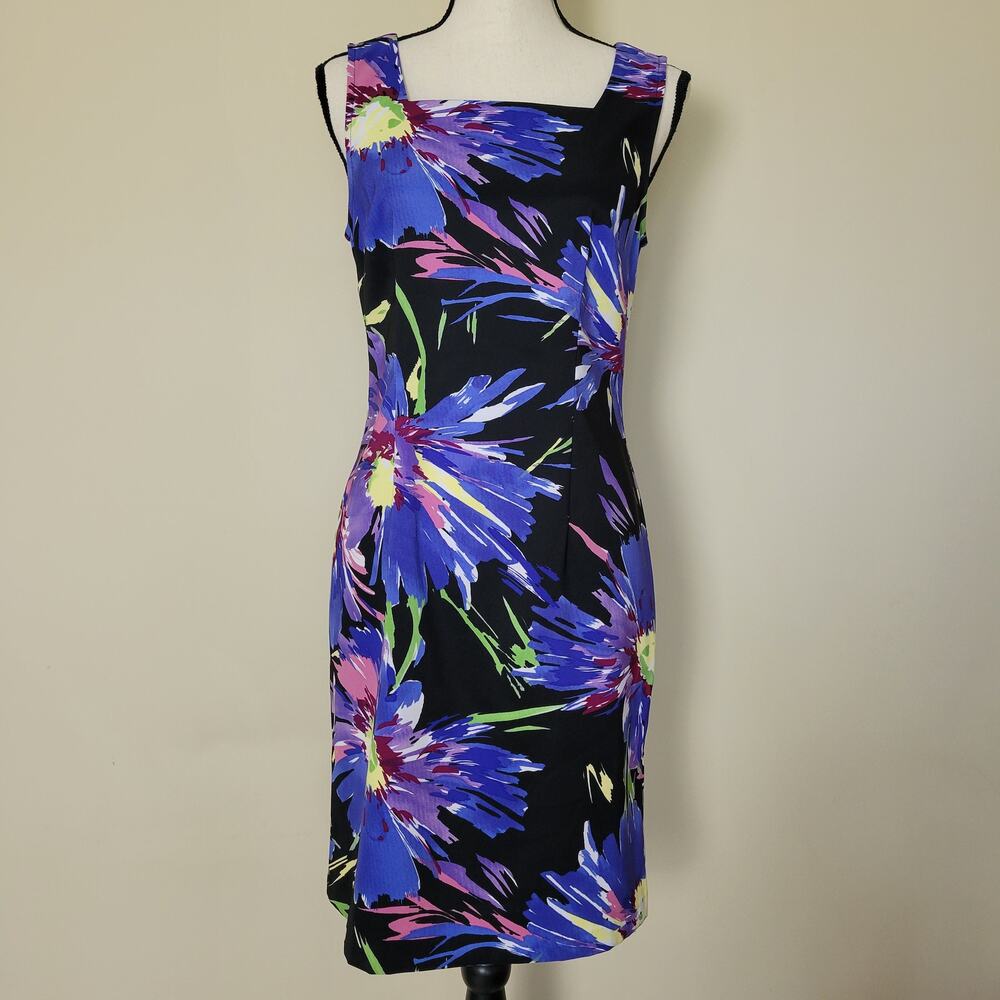EUC Connected Apparel 6 Bodycon Dress Back Zip Back Slit Vibrant Multicolor